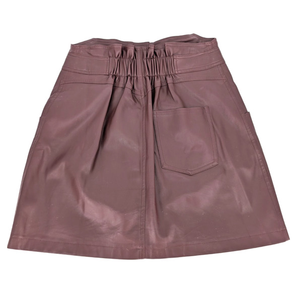 Bishop & Young Burgundy Vegan Leather Mini Skirt Small Button Up Tie Waist Retro - Picture 7 of 11